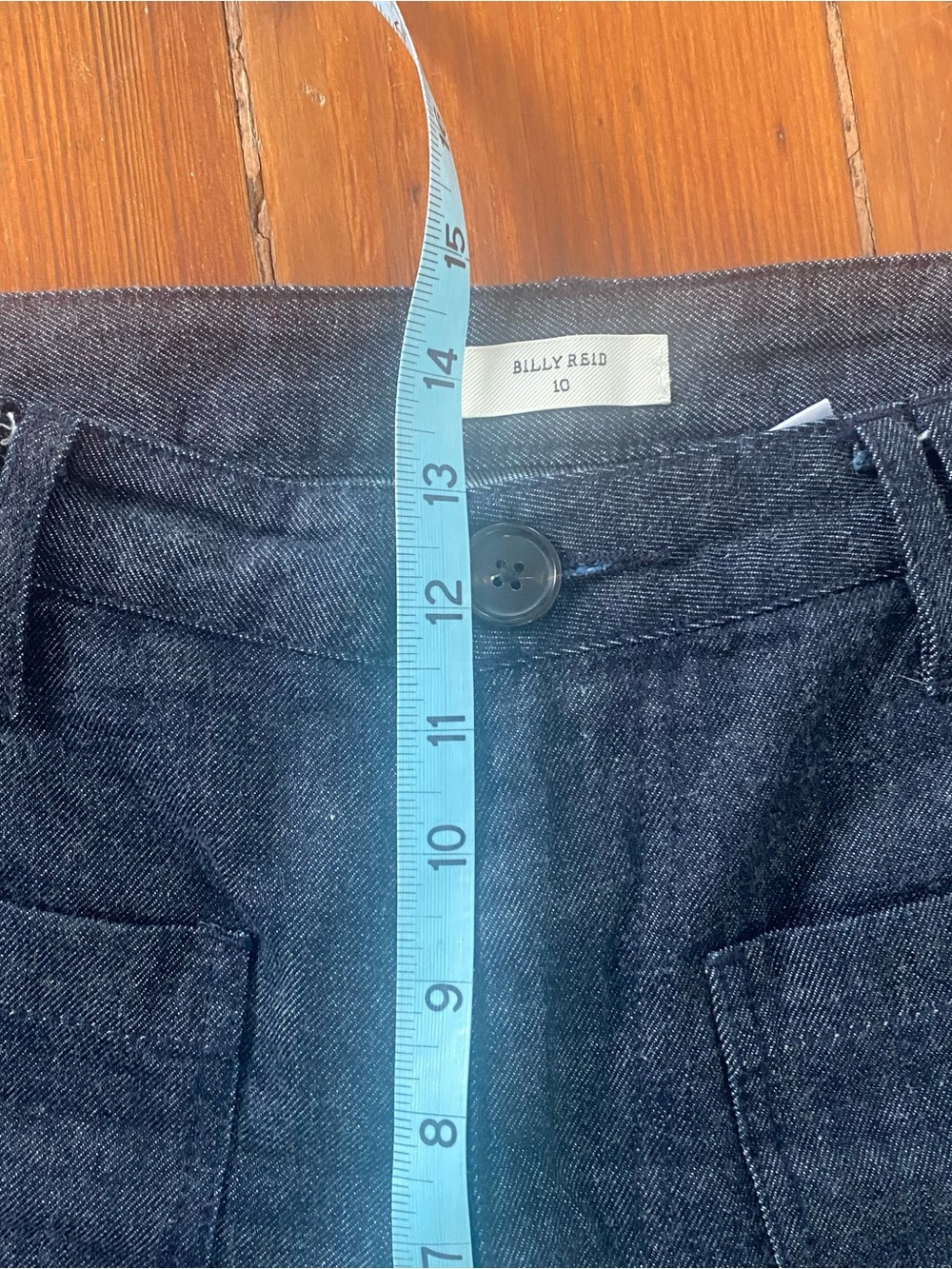 Billy Reid Women's Dark Wash Denim Trouser Pants Size 10 Patch Pocket Wide Leg - Picture 5 of 9
